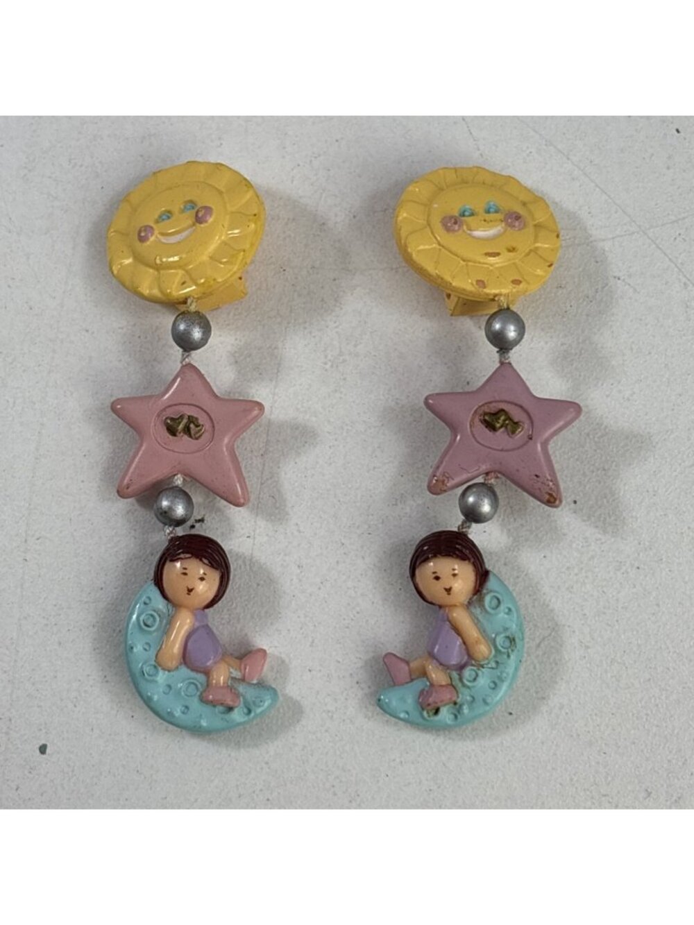 Vintage Bluebird Polly Pocket Star Dream Dangly Clip On Earrings 1991